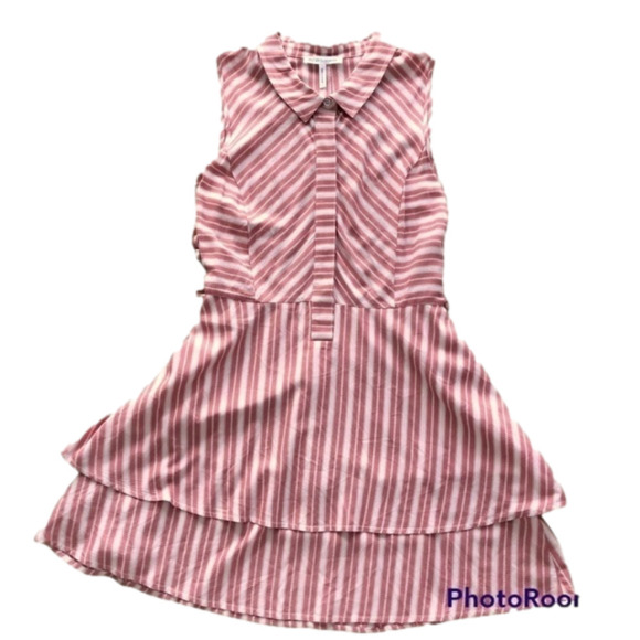 BCBGeneration Tiered Sleeveless Striped Mini, Collar shirt dress Pink Large - Picture 3 of 9